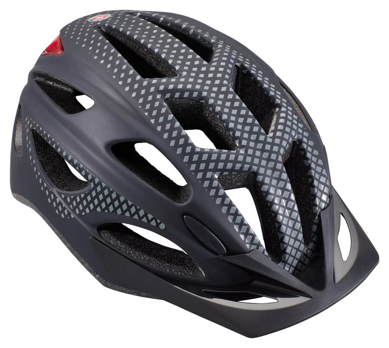SCHWINN خوذة شوان للإضاءة للبالغين، مقاس 58 - 62 سم للركاب من عمر 14 عامًا فما فوق، ضوء LED خلفي، شرائط عاكسة، قرص وأحزمة قابلة للتعديل، 17 فتحة تهوية، واقي شمس قابل للإزالة، خوذة دراجة للبالغين - Image 1